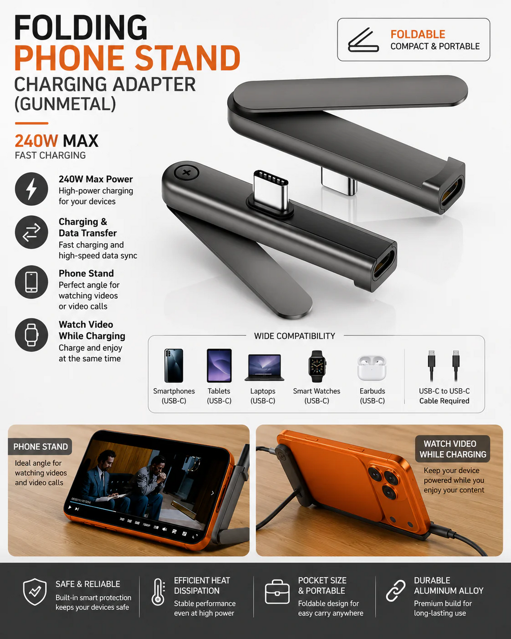 Folding Phone Stand Charging Adapter 240W