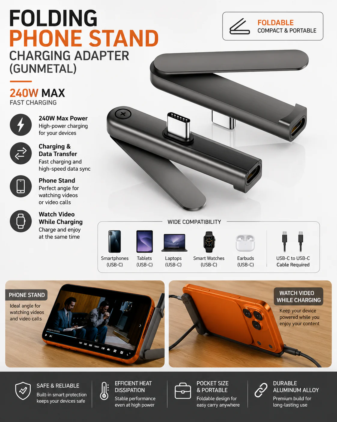 Folding Phone Stand Charging Adapter 240W